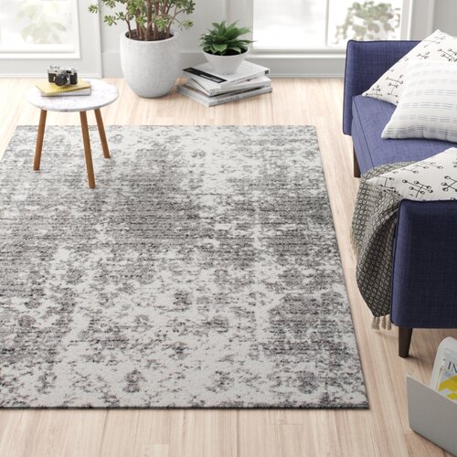 17 Stories Deedra Modern Abstract Power Loom Performance Gray White Rug